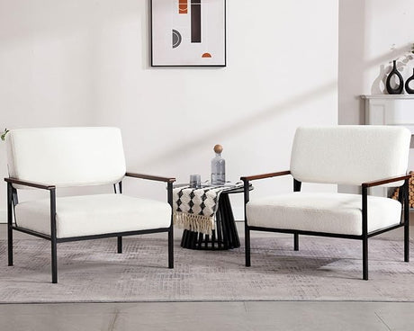 Modern Arm Chairs Set of 2, Mid-Century Accent Chairs with Black Metal Frame 23.25