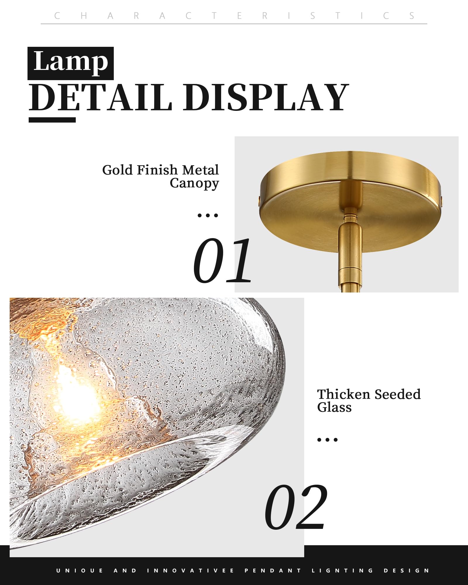 11" Large Pendant Lights - 2 Pack Modern Gold & Grey Glass Chandelier