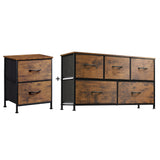 2-Drawer Nightstand and 5-Drawer Dresser Set, Fabric Storage Tower for Bedroom