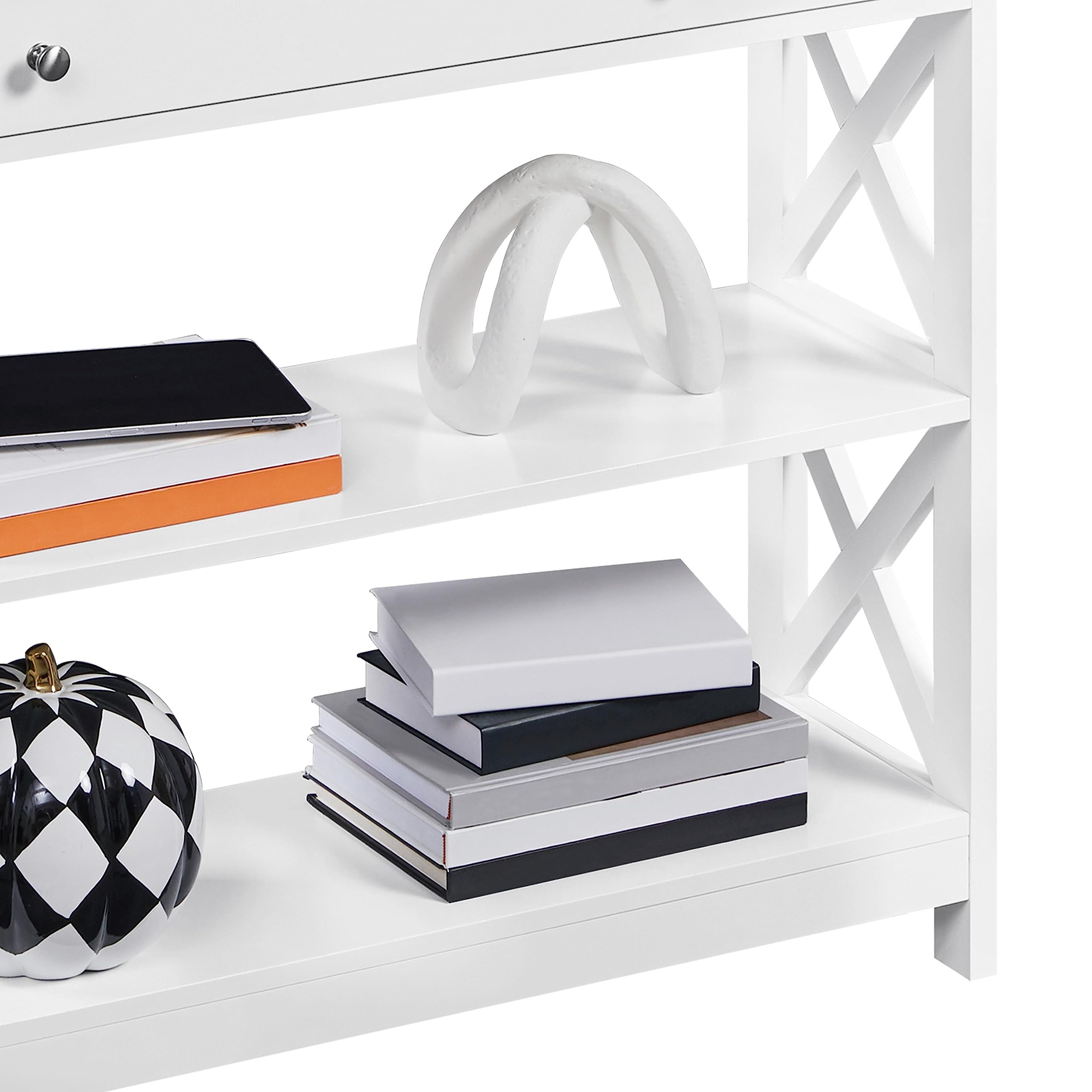 Entryway Table with Drawer, Wood Console Table with Outlets and USB Ports,