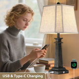 27.5" Farmhouse Table Lamps Set of 2 with USB Charging Ports