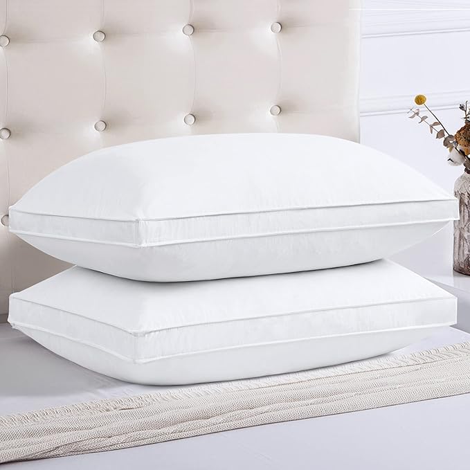 Feather Bed Pillows for Sleeping 2 Pack, 100% Cotton Cover Pillow Washable Queen Size