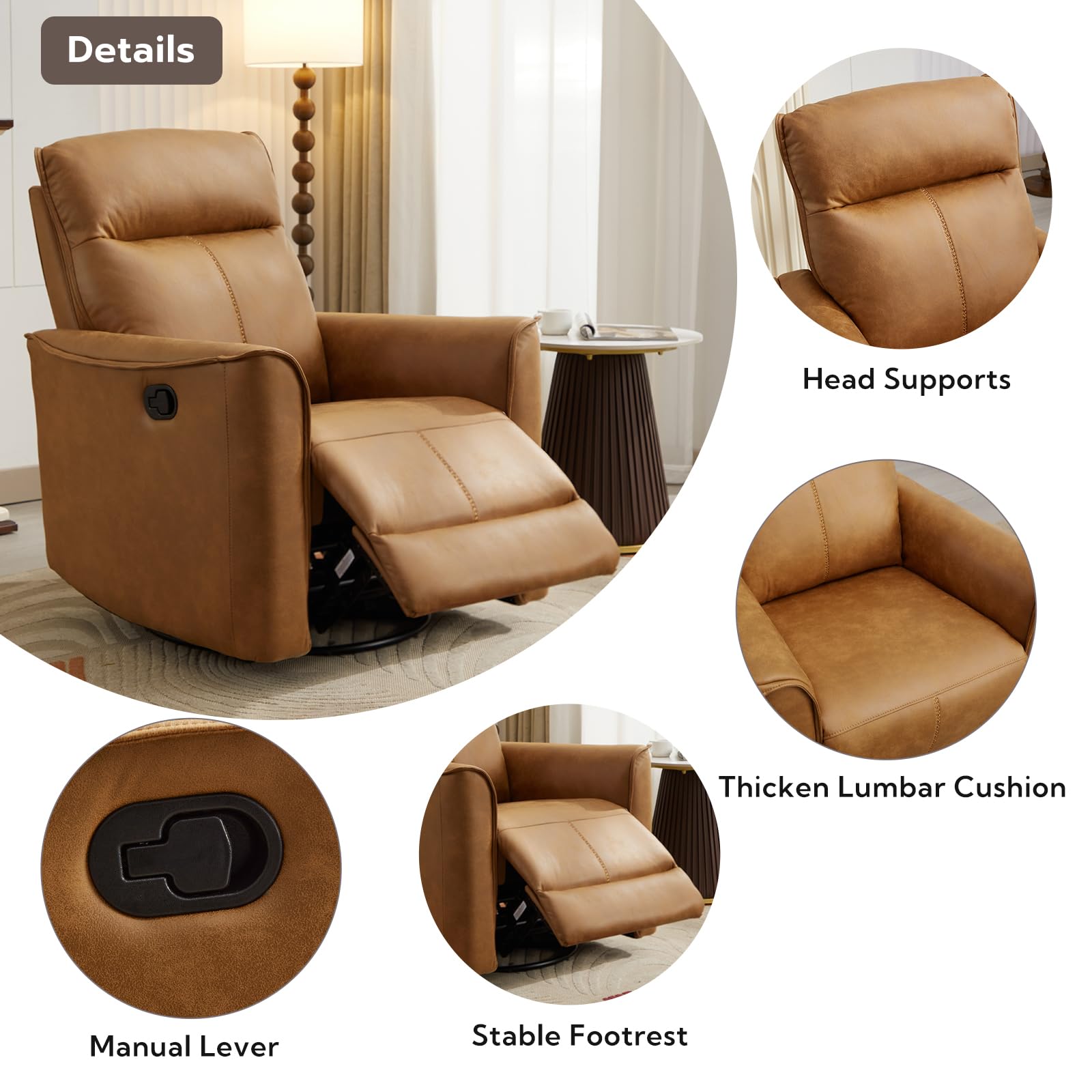NuraGlide Mid-Century Swivel Rocking Recliner Chair