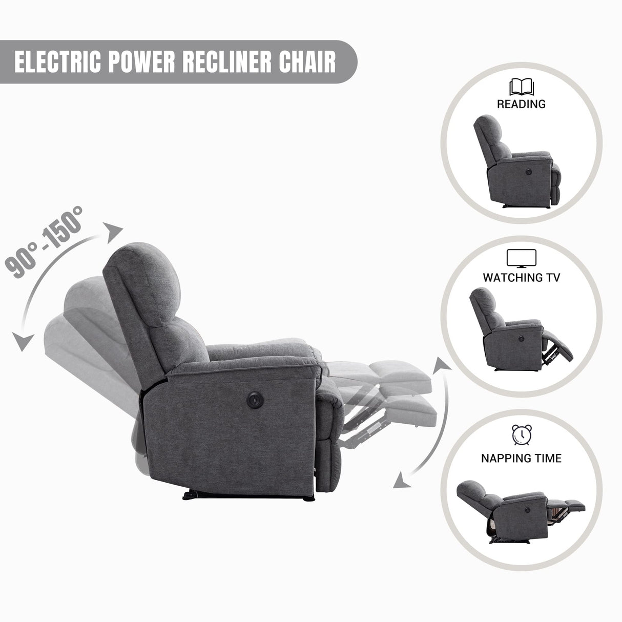 Power Recliner Chair, Electric Recliner, Breathable Fabric Single Overstuffed Recliner Sofa