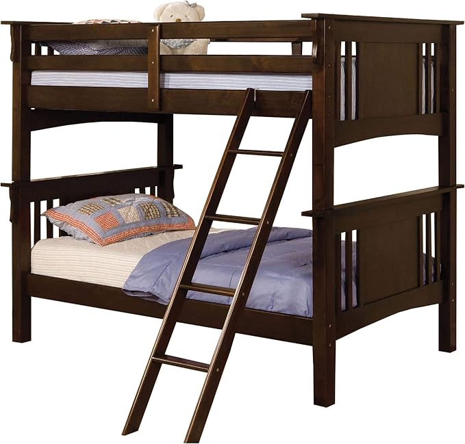 Mission Style Twin Size Bed with Ladder, Brown