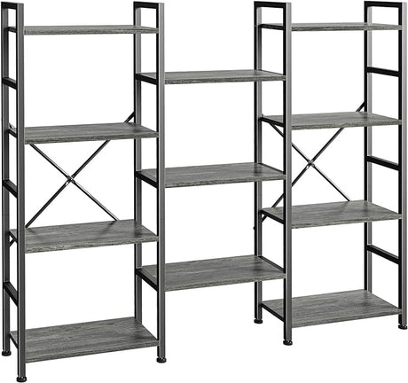 Triple 4 Tier Bookshelf, Bookcase with 11 Open Display Shelves