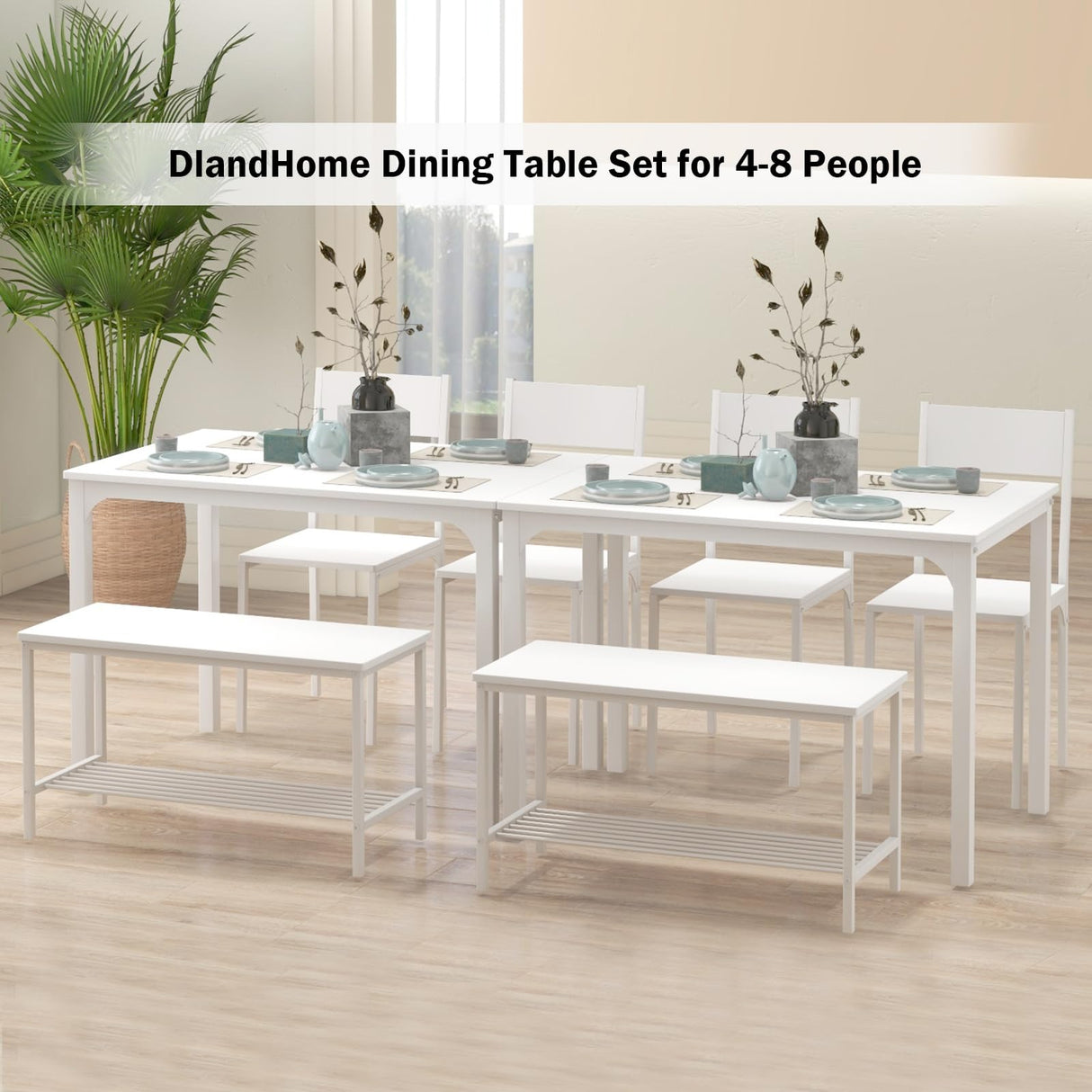 Dining Table Set for 4, 43" Dining Room Table with Bench and 2 Chairs