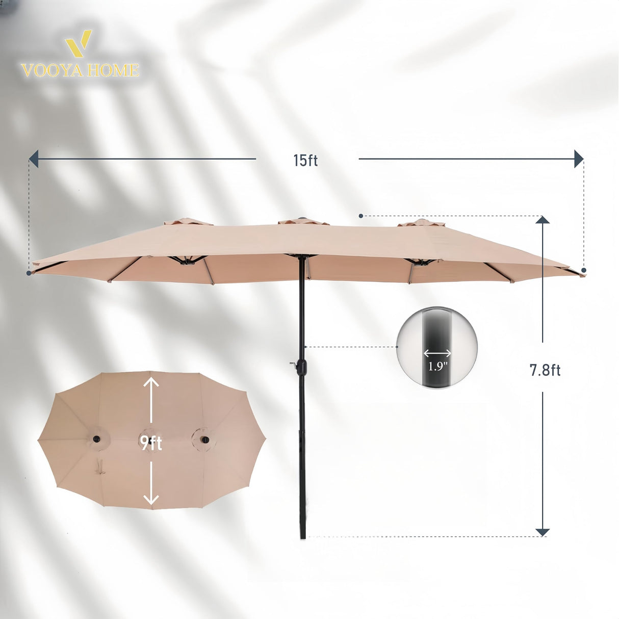 Patio Umbrella with 3 Solar panels, 48 Solar LED Lights