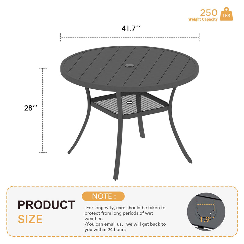 Metal Patio Dining Table for 4, 42" Grey Outdoor Round Table