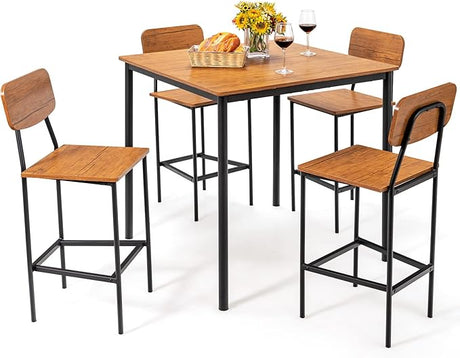 5-Piece Dining Table Set for Small Space, Kitchen Table and Chairs Set for 4 with Steel Frame,