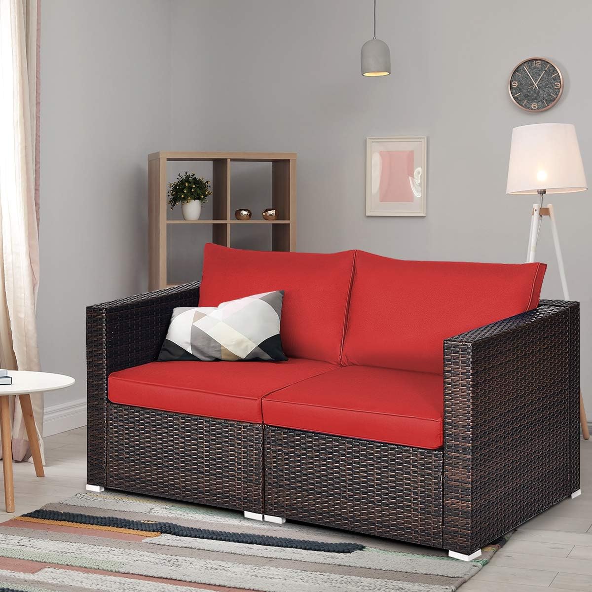 Wicker Loveseat 2 Piece, Patio Furniture Couch with Removable Cushions