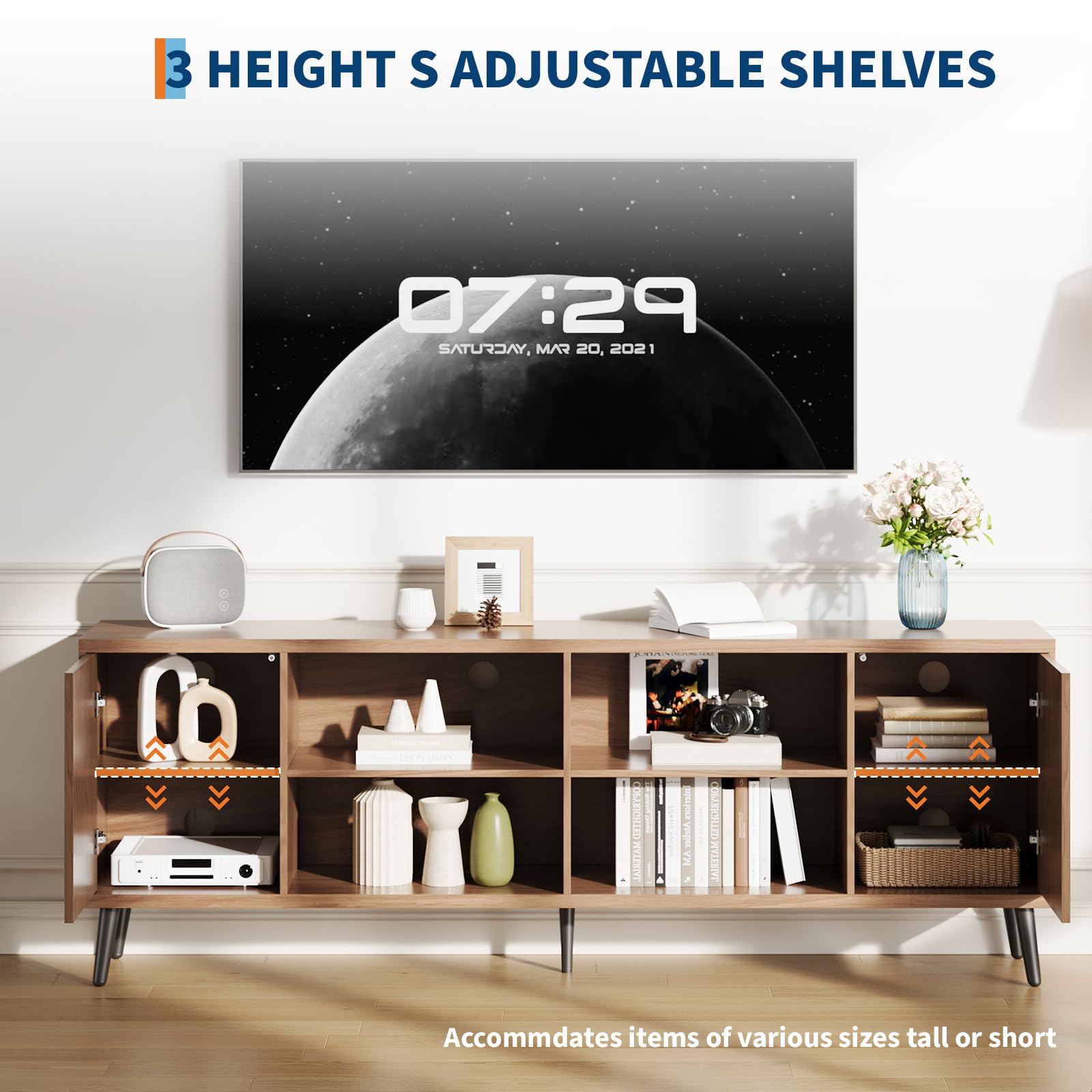 70" Fluted TV Stand with Adjustable Storage Shelves