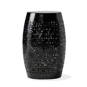 Black Round Drum Accent Table, Iron Metal Patio Side Table, 12.25" x 12.25" x 18"
