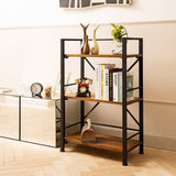 Rustic Bookshelf, 3 Tier Real Wood Bookshelf, Metal Book Shelf for Storage, Black Bookcase, 12.6" D x 23.62" W x 36.61" H