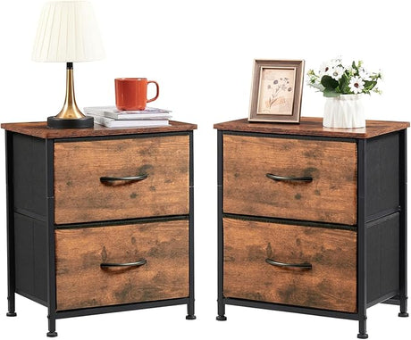 Nightstand with 2 Drawers, Bedside Table Small Dresser with Removable Fabric Bins