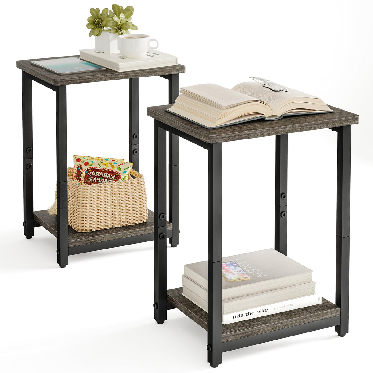 Side Tables Set of 2, 2-Tier Small End Table Sofa Table Nightstand Bedside Table