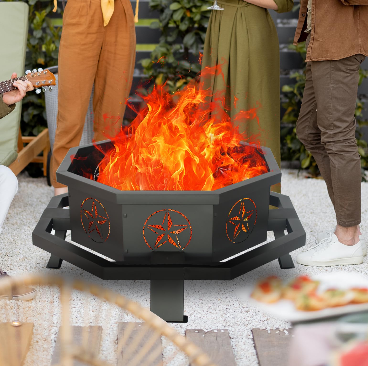 43 Inch Octagonal Fire Pit,Outdoor Fire Pit,Wood Burning Firepit for Bonfire, Firepits for Outside,Camping, Backyard, Patio,Bonfire,Garden - Bircata