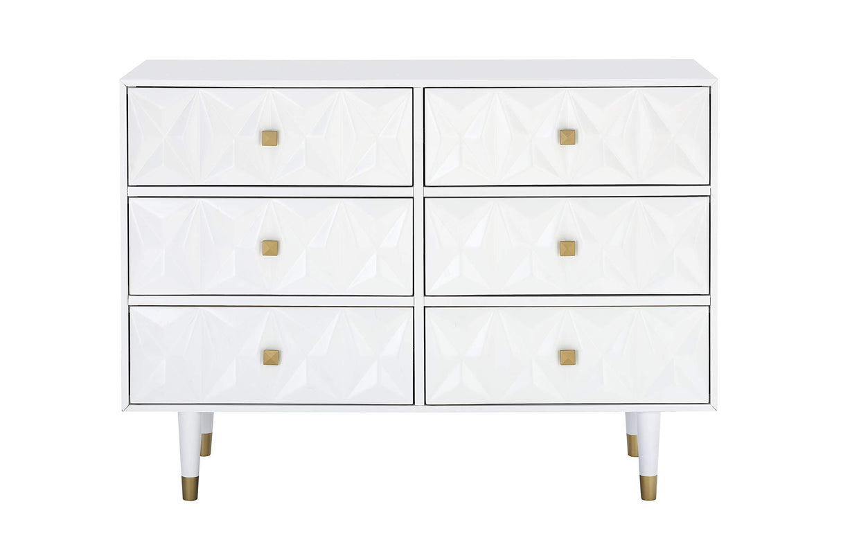 Home Décor Sheerah Six Drawer Geo Texture White Dresser, Gold