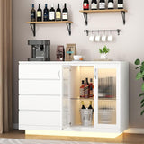 Wine Bar Cabinet with LED Lights, Home Coffee Bar Cabinet with 4 Drawers