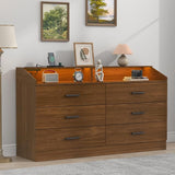 6 Drawer Dresser with Power Outlet, Chest of Drawers with LED Light