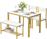 Dining Table Set for 4, 43.3 inch Kitchen Table set with Chairs and Bench