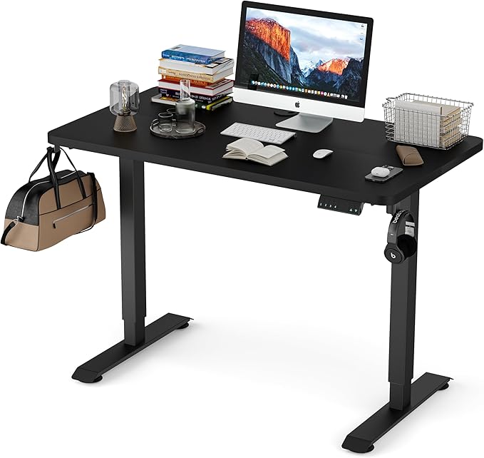 Electric Standing Desk, Height Adjustable Desk 55x 24 Inches, Ergonomic Home Office Sit Stand Up Desk with Memory Preset Controller (Black Frame/Rustic Brown Top)