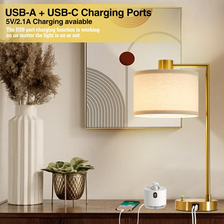 Table Lamp for Bedroom Set of 2 with USB C+A Ports,