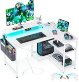 48 Inch Gaming Desk with USB Charging Ports and LED Lights