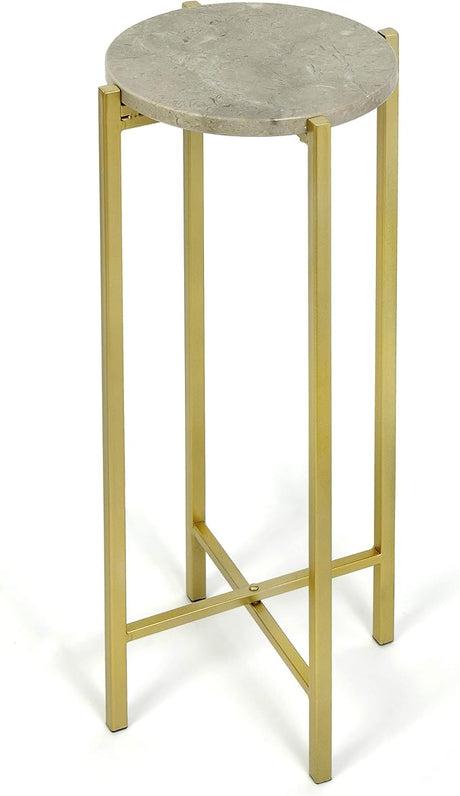 White Marble Collapsible Side Accent Drink Table with Gold Metal Legs, ‎8.5 in x 8.5 in x 22.5 in