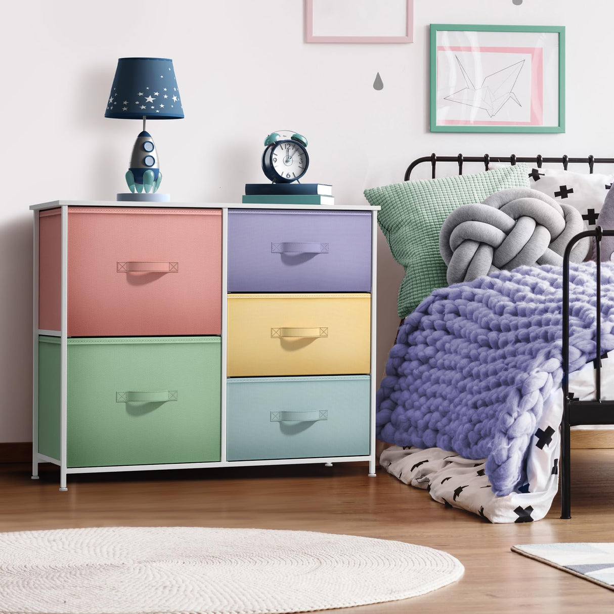 Kids Dresser with 5 Drawers - Storage Chest Organizer Unit with Steel Frame,