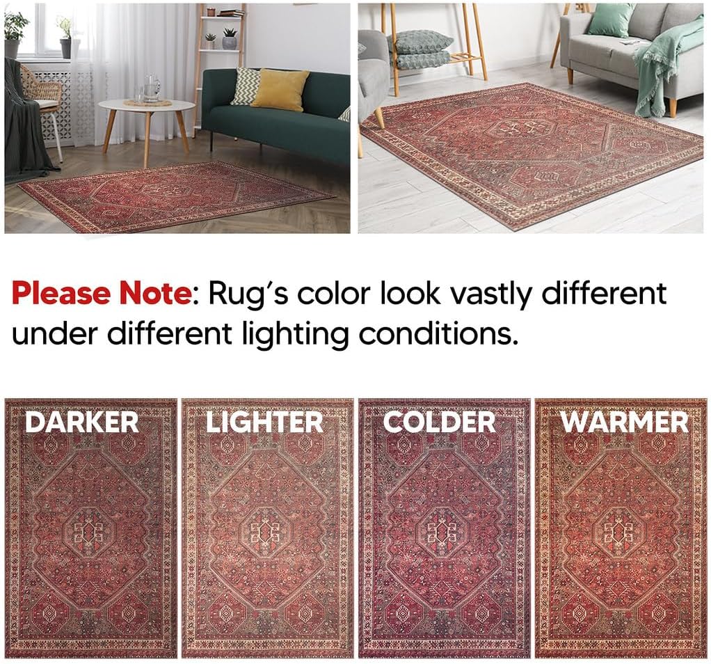 Design Machine Washable Area Rugs with Non-Slip Backing, Ideal for Hallway, Living Room