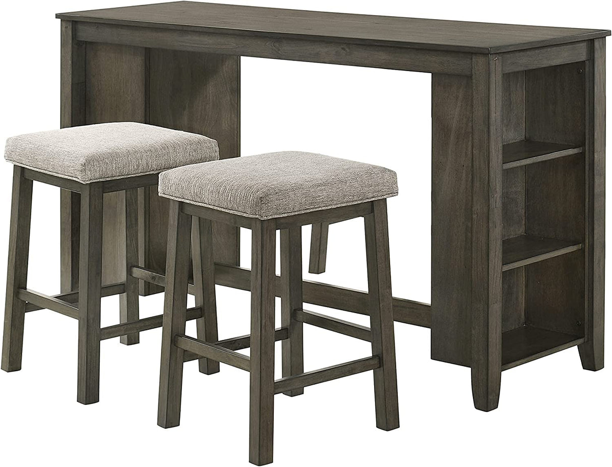 Churon 3-Piece Gathering Bar Table with Two Stools, Grey