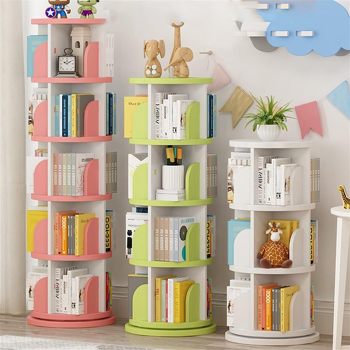 Bookcases 360° Rotating Bookshelf Multi Tier Standing Bookcase Round Large Capacity