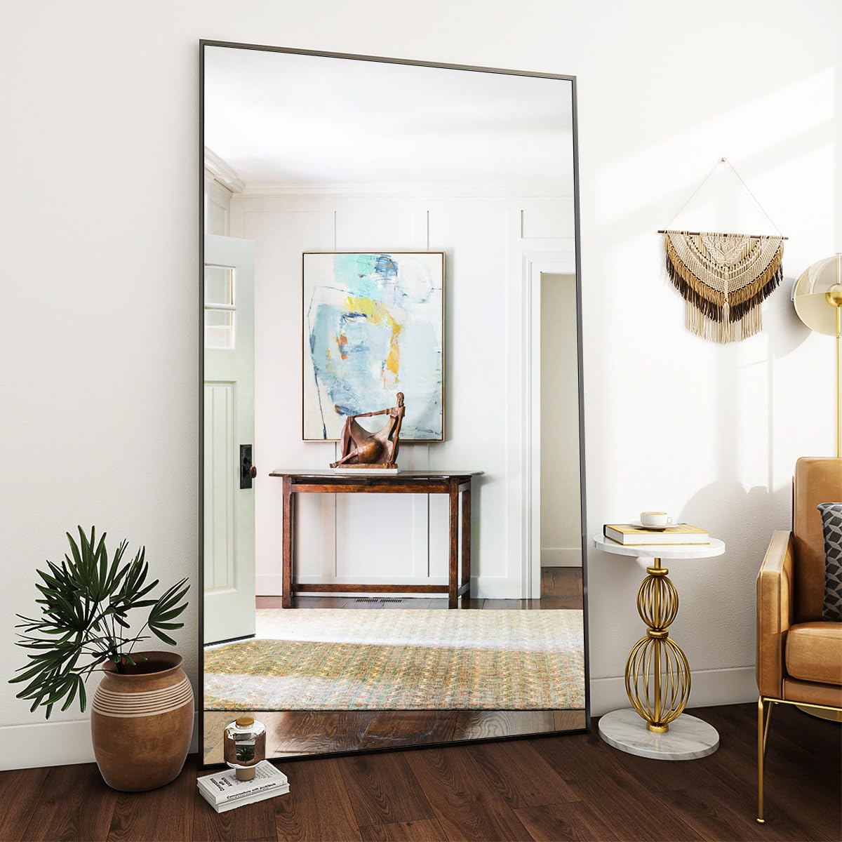Oversized Full Length Mirror, 76" x 34" Floor Mirror with Stand, Aluminum Alloy