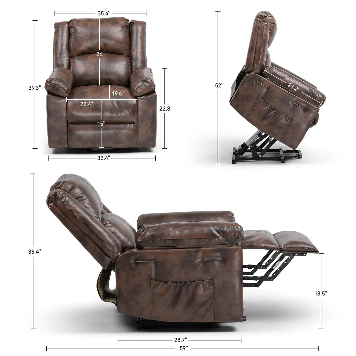 Power Lift Recliner for Elderly, Lift Chair with Heat and Massage, PU Recliner Sofa