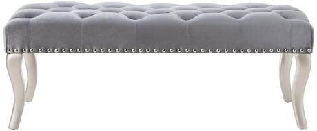 Decor Maxem Tufted Fabric Upholstered Seat with Nailhead Trim Bench, Gray