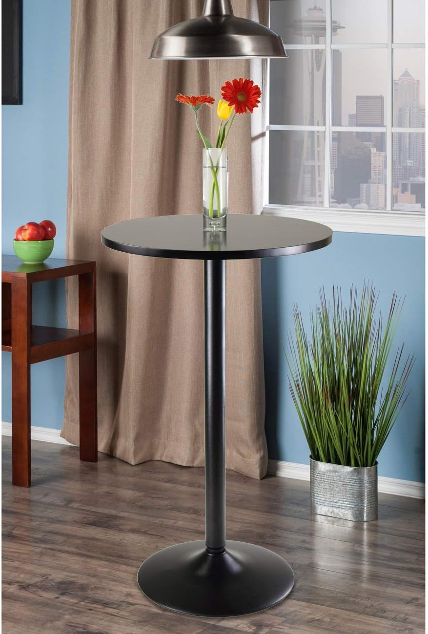 Obsidian Pub Table Round Black Mdf Top with Black Leg And Base - 23.7-Inch Top