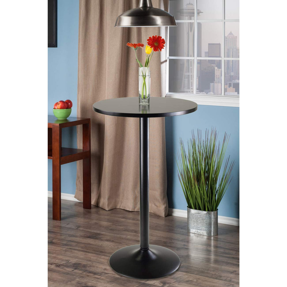 Obsidian Pub Table Round Black Mdf Top with Black Leg And Base - 23.7-Inch Top