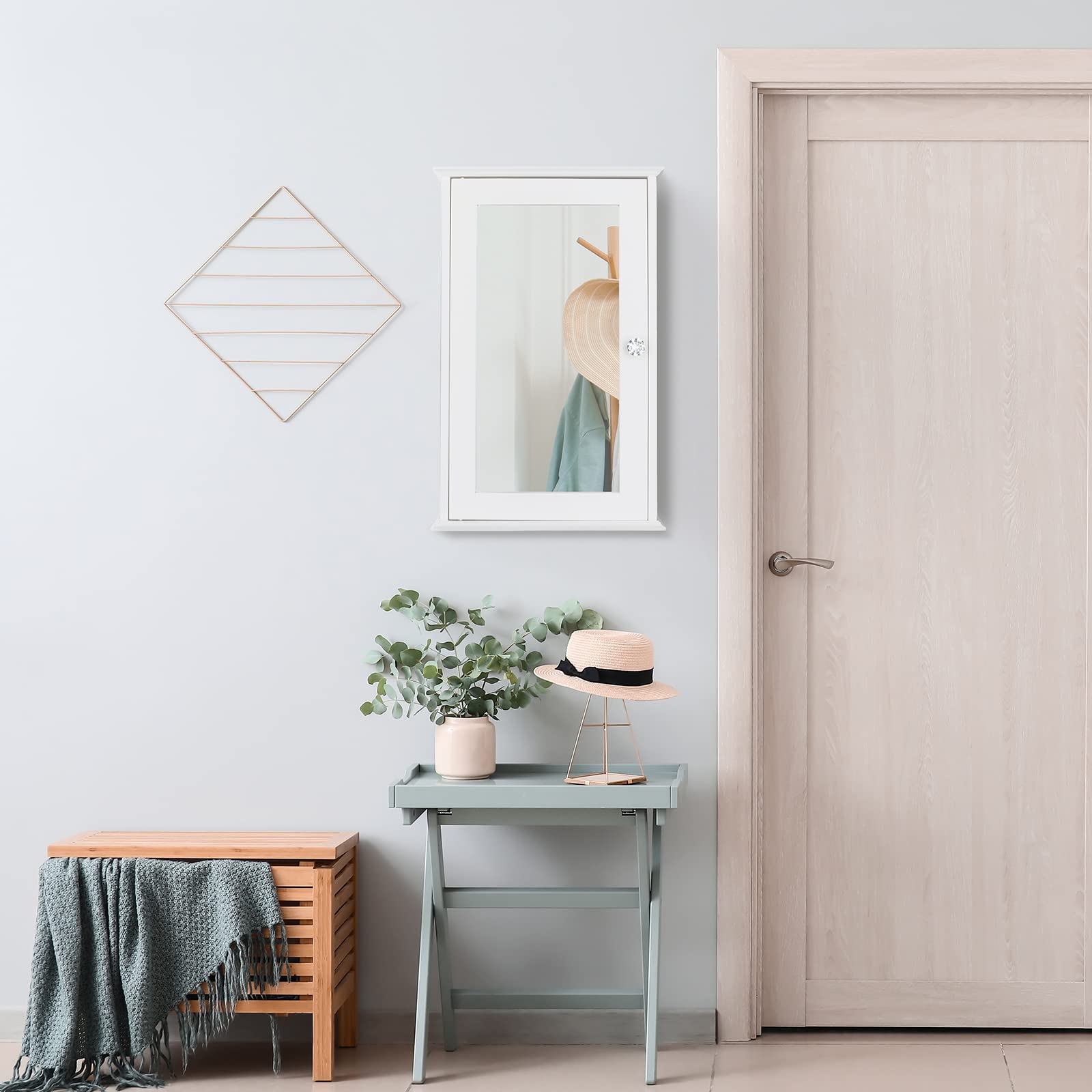 Wooden Medicine Cabinet White Wall Mounted Bathroom Cabinet with Single Mirror Door