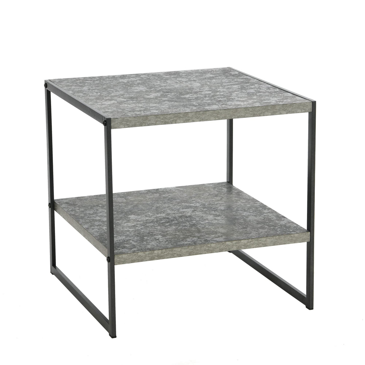 Jamestown Square Side End Table with Storage Shelf Rustic Slate Concrete and Black Metal