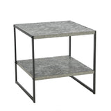 Jamestown Square Side End Table with Storage Shelf Rustic Slate Concrete and Black Metal