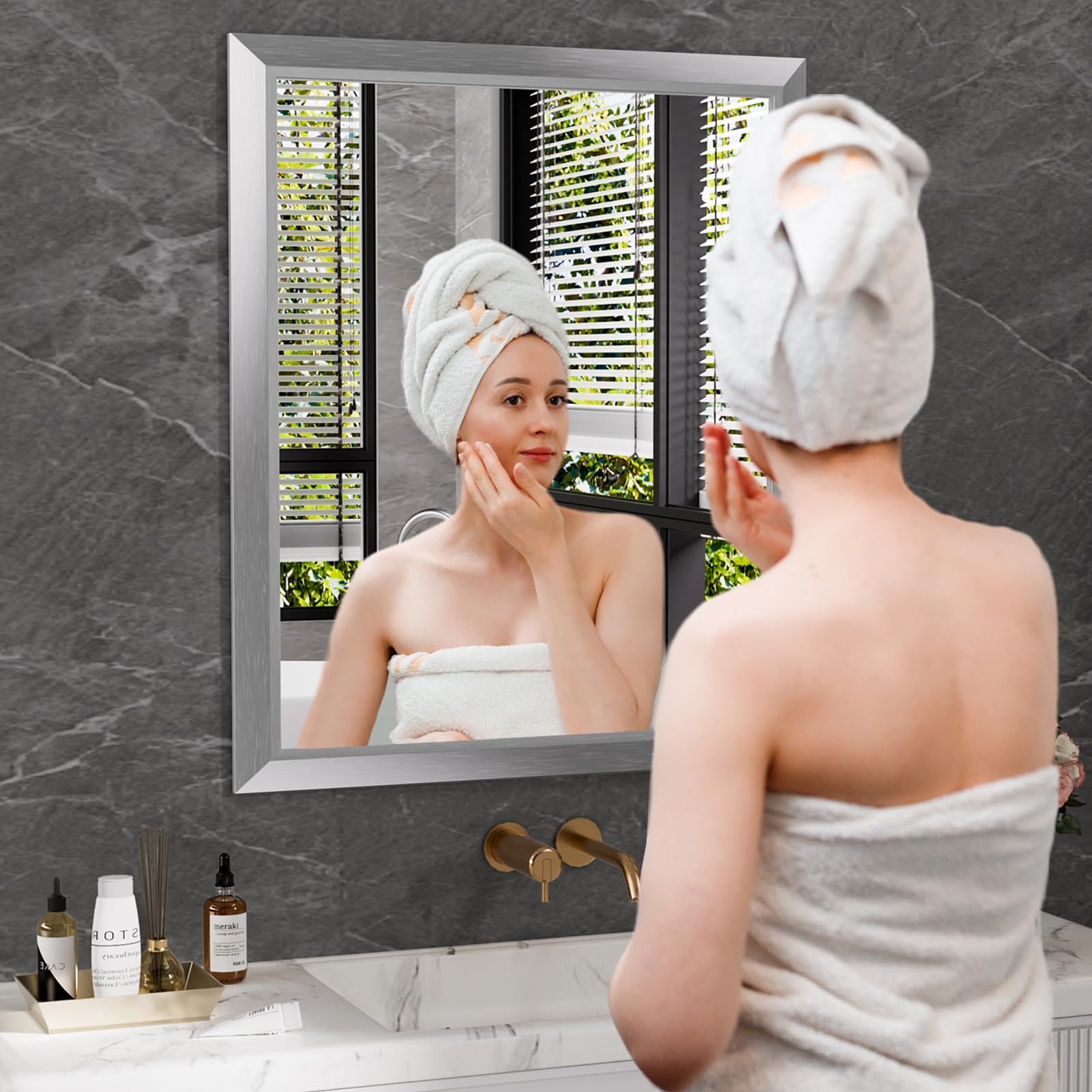 Bathroom Mirror Silver, Thick Metal Framed Wall Mirrors
