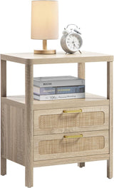 SHEEPPING Rattan Nightstands Set of 2 - Bedside Tables with 2 PE Rattan Drawers