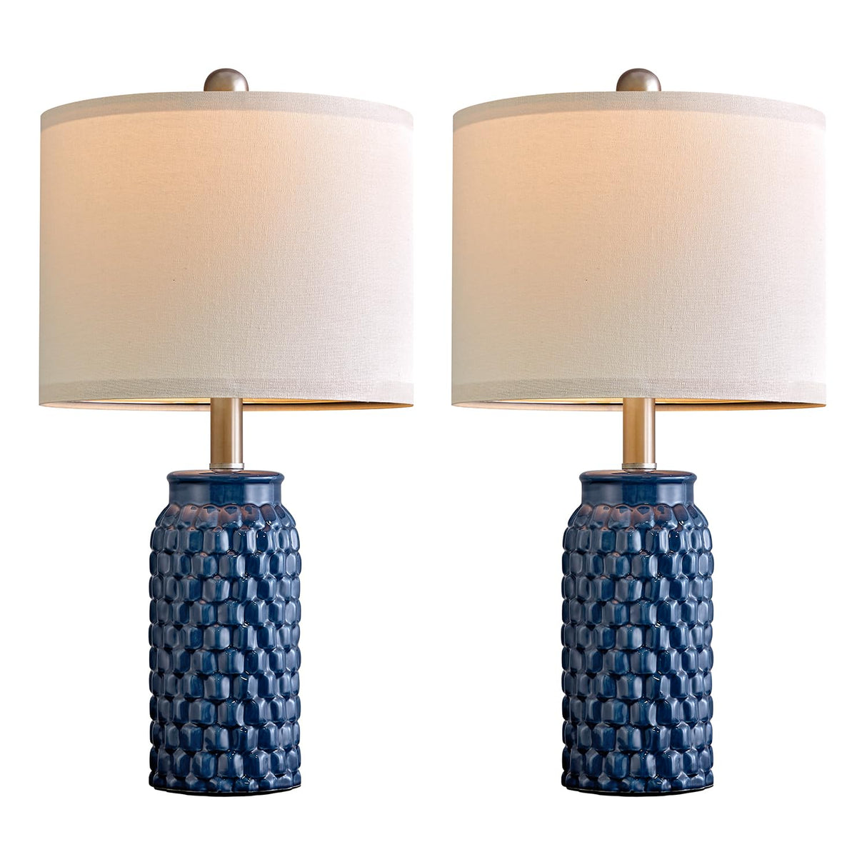 20.5 inches Modern Ceramic Dark Blue Bedside Lamp Set of 2 for Bedroom