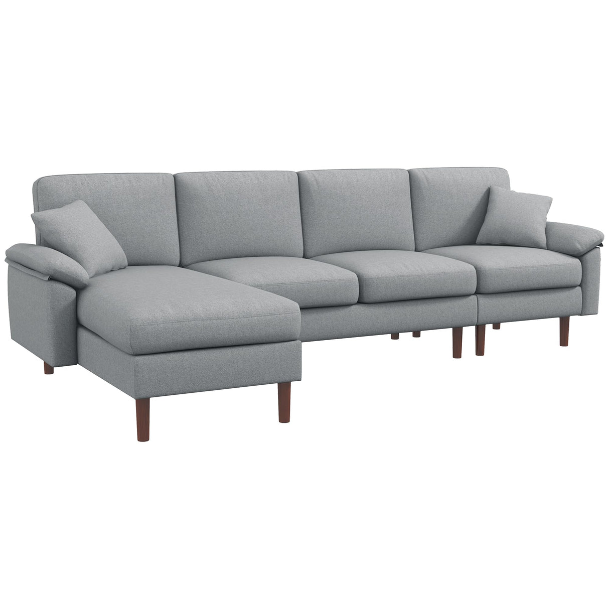 Fabric Sectional Couch with Reversible Sleeper Sofa, Modern L Shaped Sectional Sofa with Pillows, Wooden Legs for Living Room, Apartment and Office, Gray