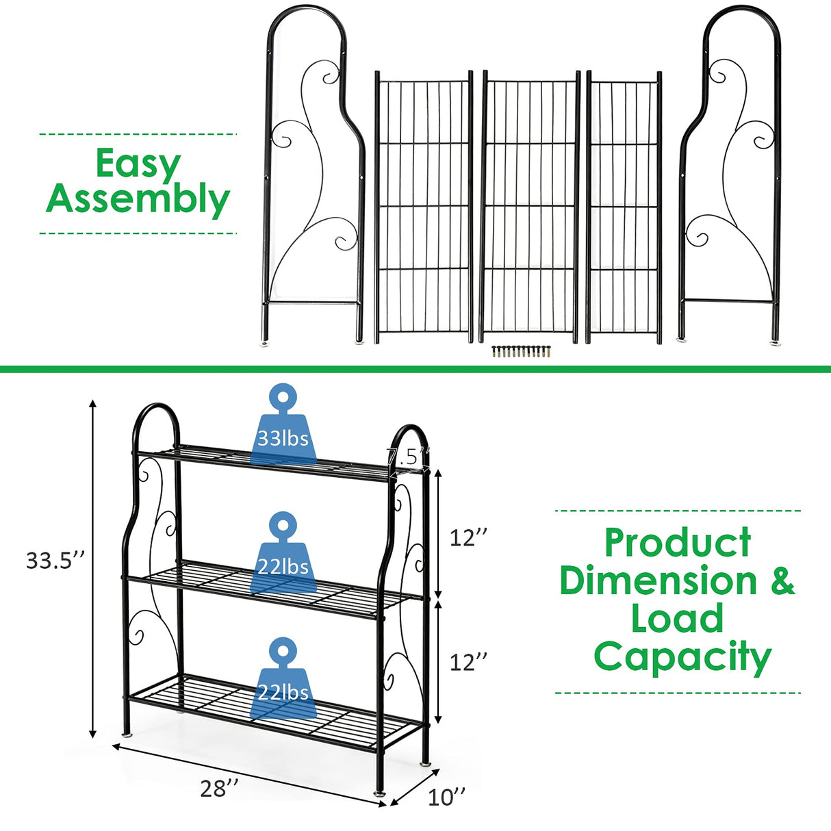 S AFSTAR 3 Tier Metal Plant Stand, Plant Display Rack Shelf Stand w/ Adjustable Feet and Built-in Handles, Home Storage Organizer Shelf, Flower Pot Holder for Home Balcony Yard, Indoor Outdoor