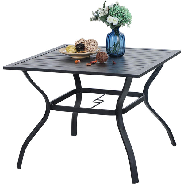 37 Inch Outdoor Dining Table Metal Steel Slat Square Patio Dining Table