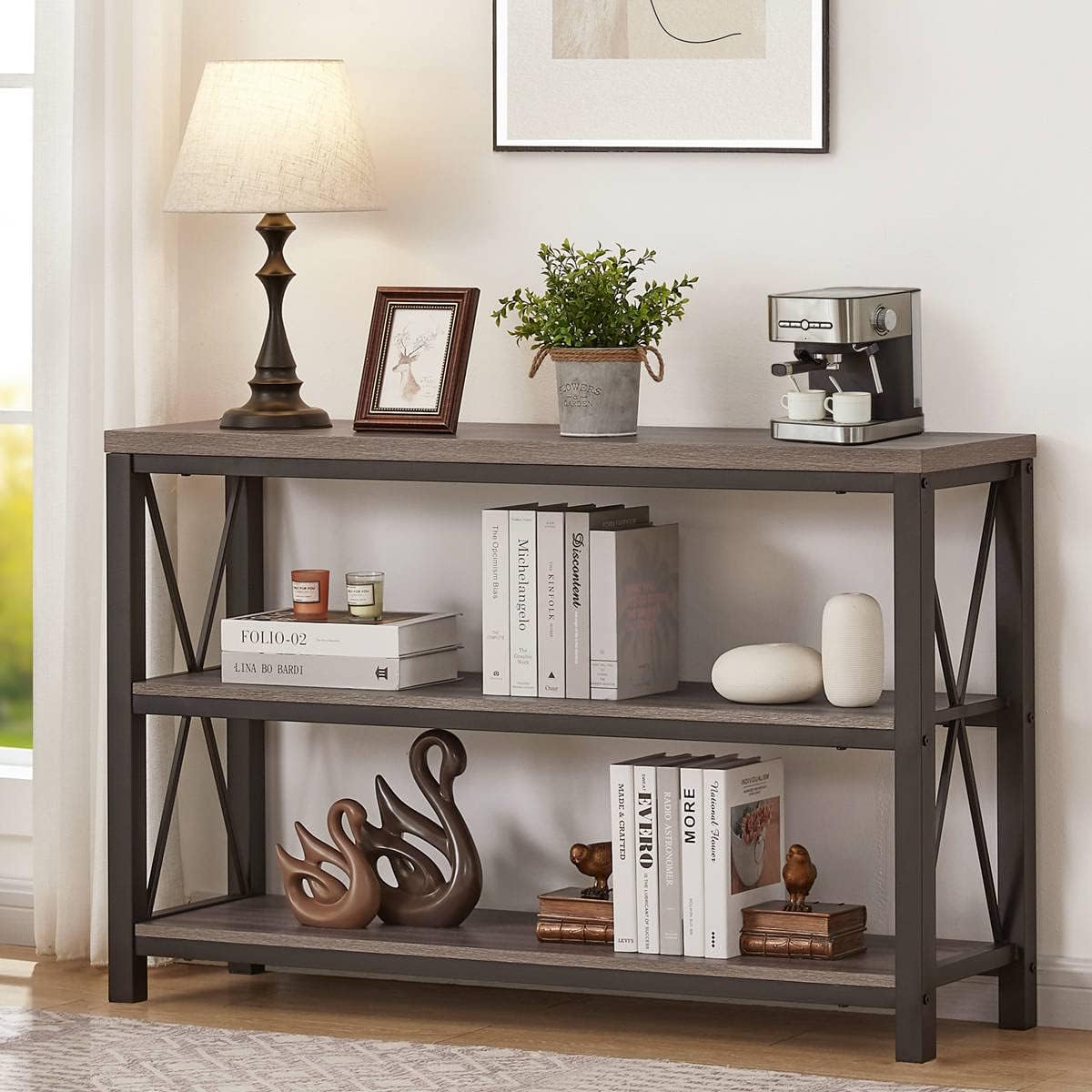 Rustic Sofa Table Behind Couch, Industrial Console Tables for Entryway