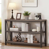 Rustic Console Table Behind Couch, Industrial Entryway Table with Shelves,