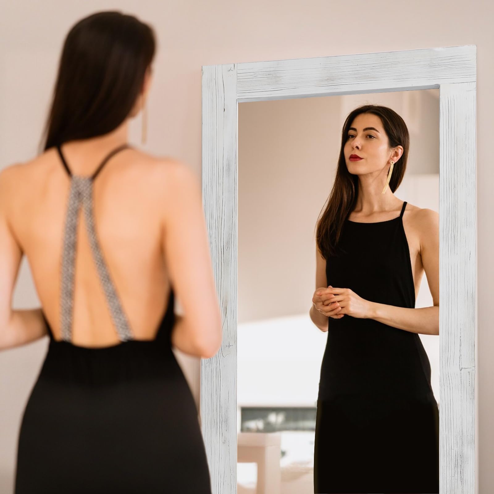 Full Length Mirror, 64"x21" Wood Frame Floor Mirror, Free Standing Mirror Leaning Hanging